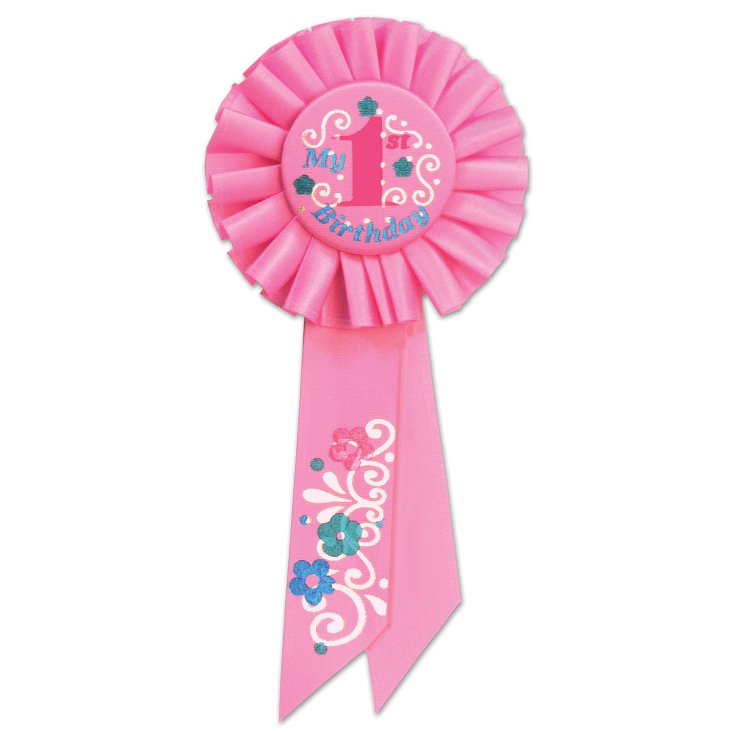 Beistle Pink My 1st Birthday Rosette Ribbon | Party Supply | Decoration