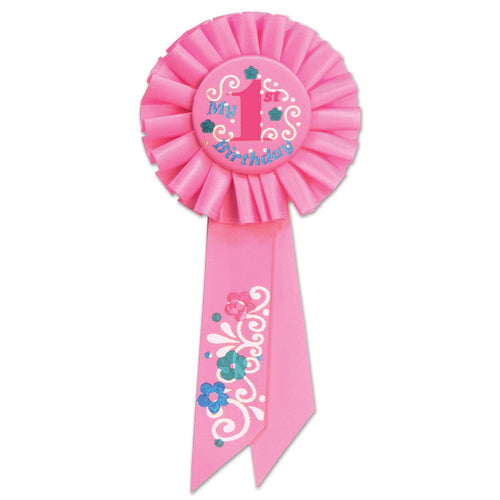 Beistle Pink My 1st Birthday Rosette Ribbon | Party Supply | Decoration