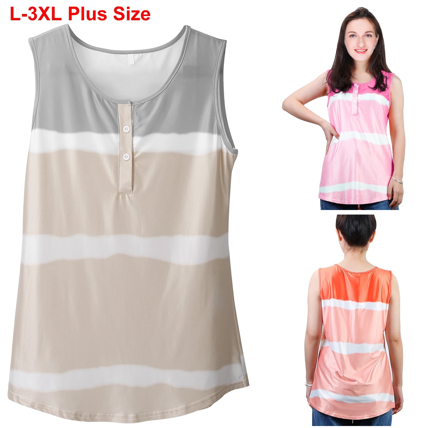 Women Tie-dye Sleeveless Tank Tops Summer Loose T Shirts Tops Button Down