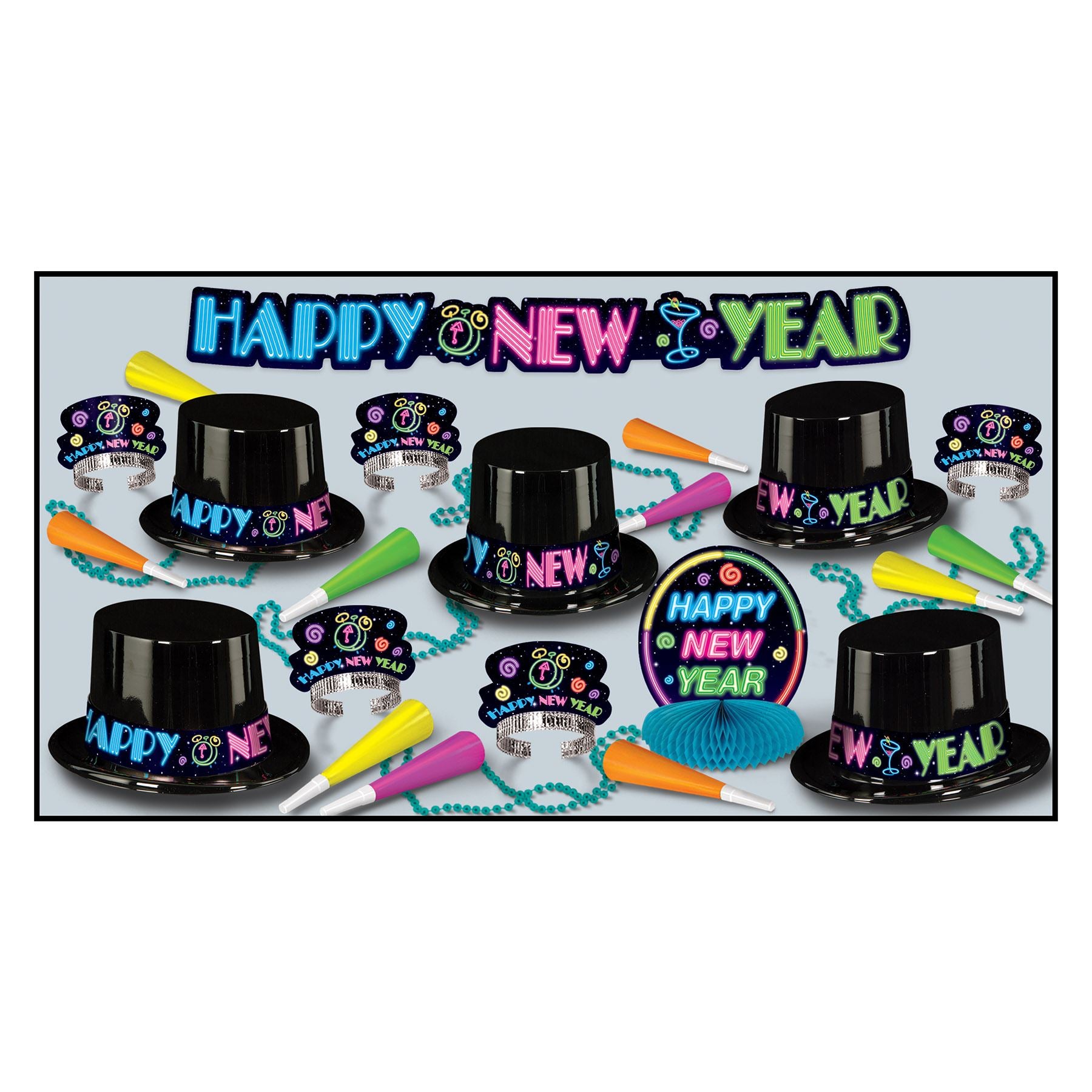 Beistle Neon New Year Assortment (for 10 people) - New Years | Party Supply