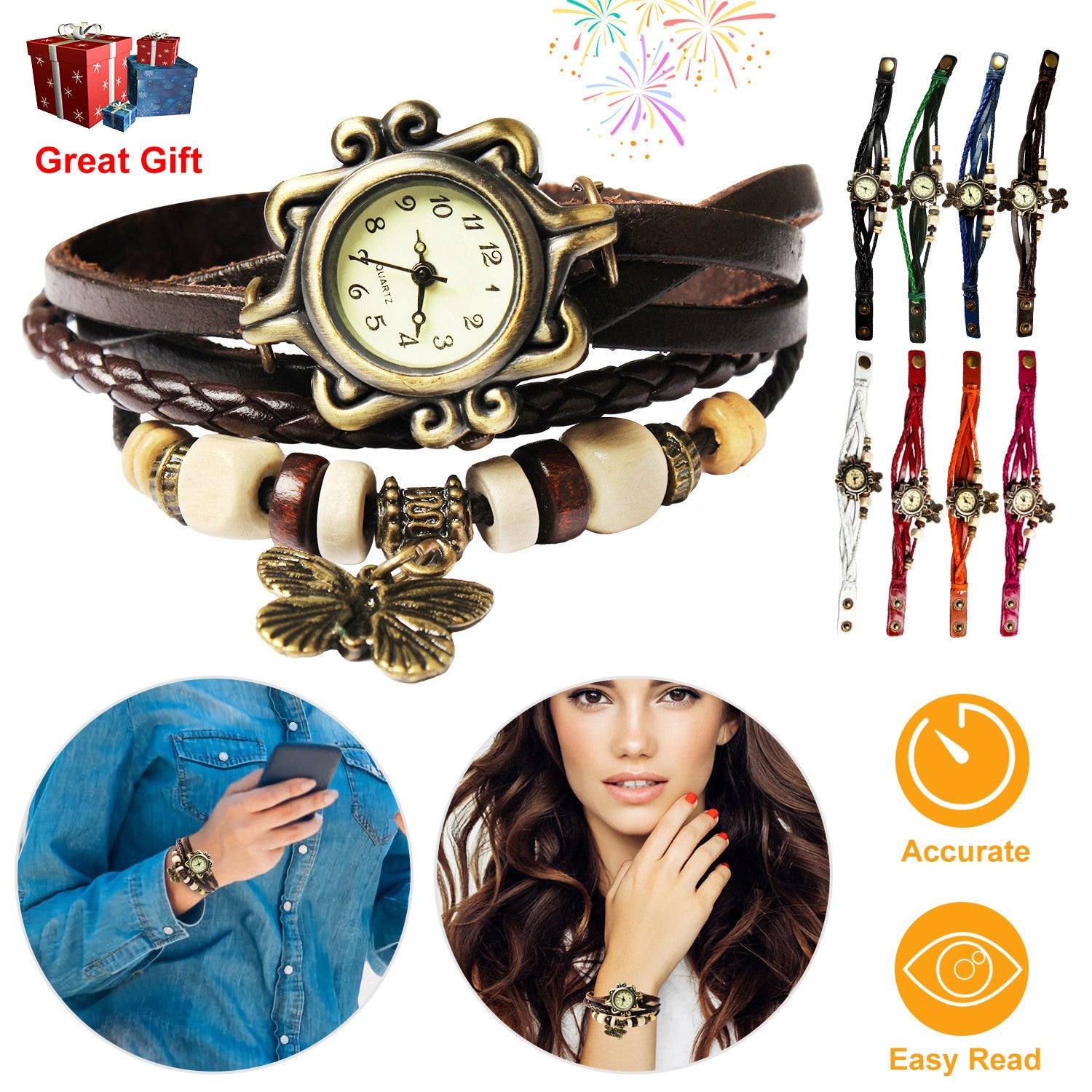 Vintage Women s Watch Bohemian Handmade Leather Watch Quartz Wrist Watch