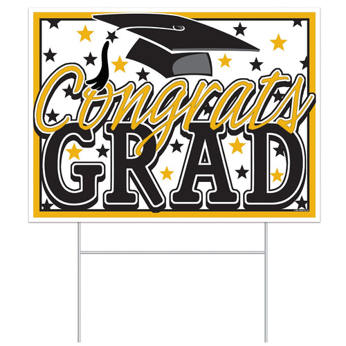 Beistle All-Weather Congrats Grad Yard Sign - Gold - Graduation | Party Supply