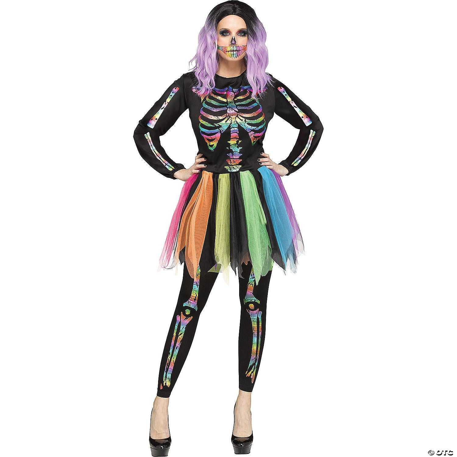 Mens | Skeleton Rainbow Foil Adult Costume | Halloween Decoration