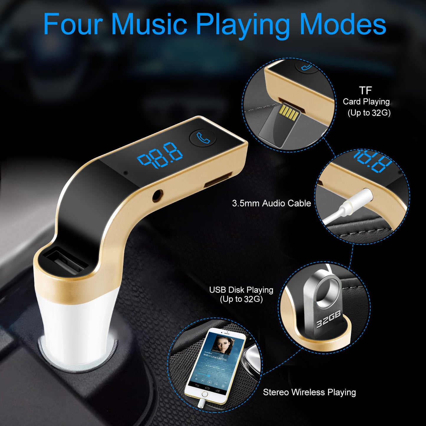 Car Wireless FM Transmitter USB Charger Hands-free Call MP3 Player TF Card