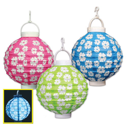 Beistle Light-Up Hibiscus Paper Lanterns - Luau | Party Supply | Decoration