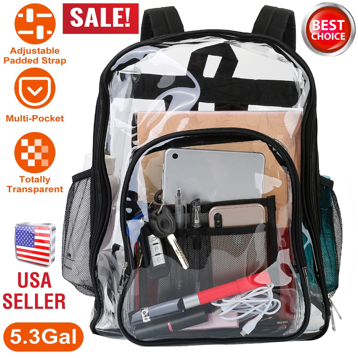 Clear Backpack Heavy Duty Transparent Book Bag Waterproof PVC Clear Backpack