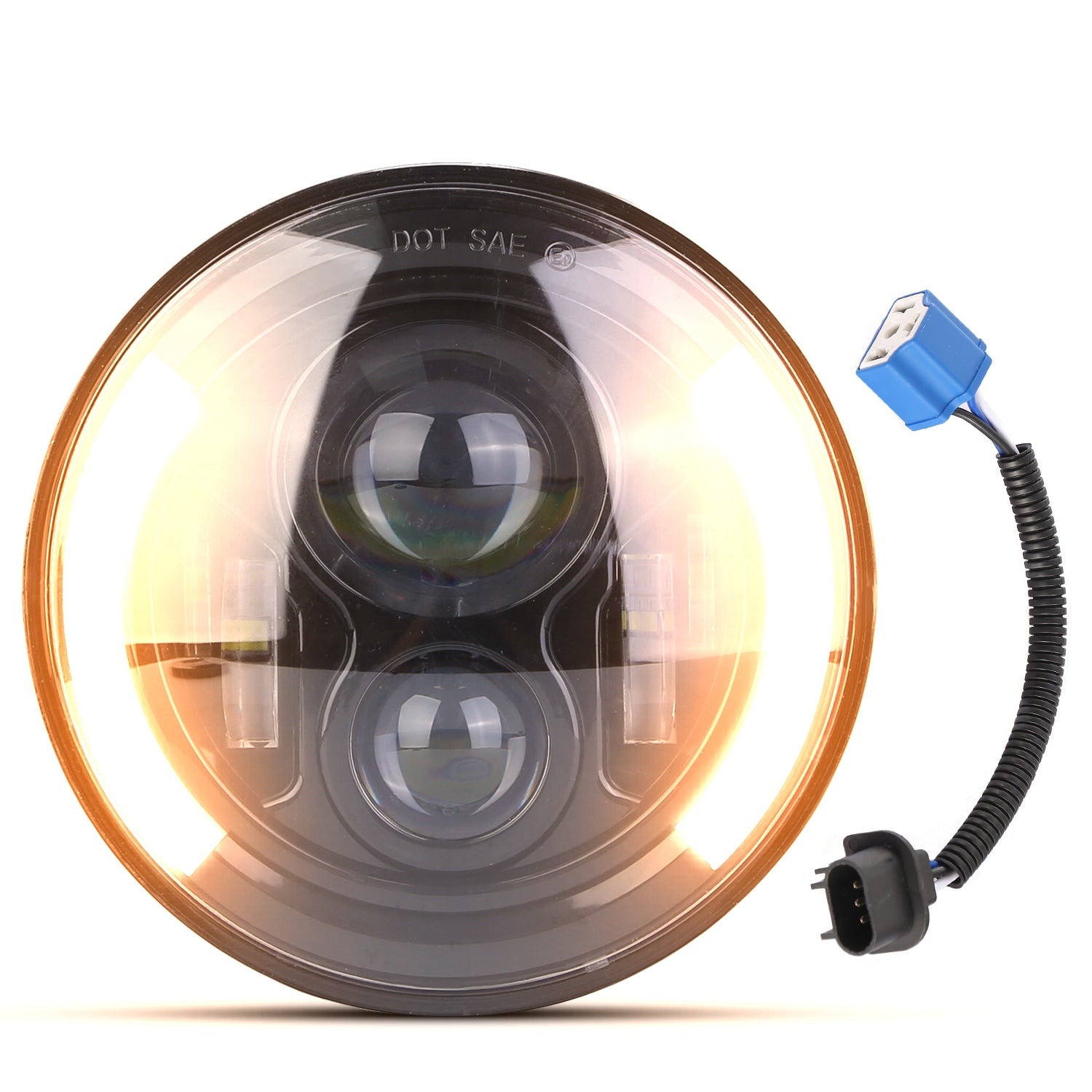7In 40W Round LED Headlight 3800LM Halo Car Headlamp with DRL Turn Light High