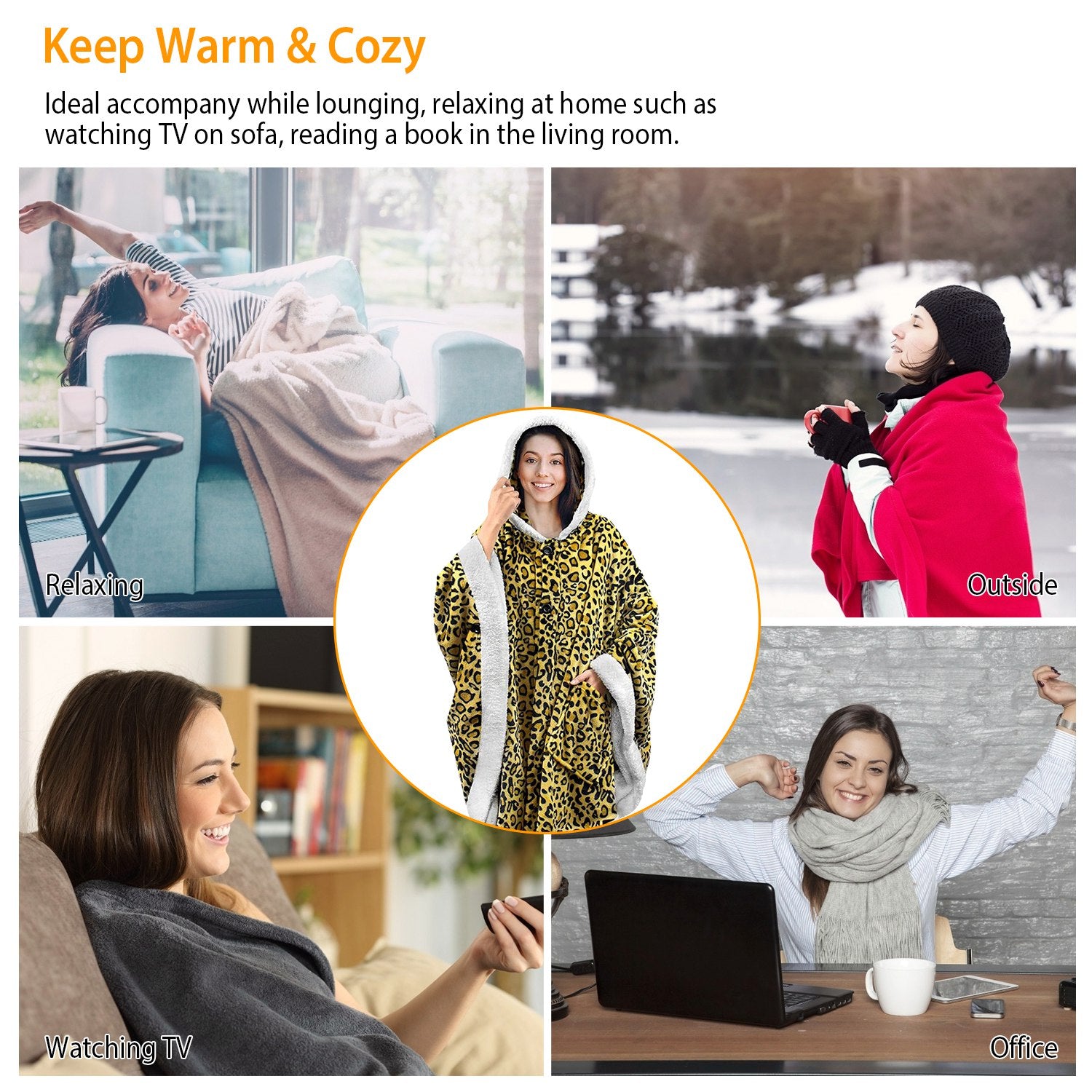 Hoodie Blanket Wrap Wearable Hoodie Snuggle Robe Sweatshirt Soft Lined Cuddle