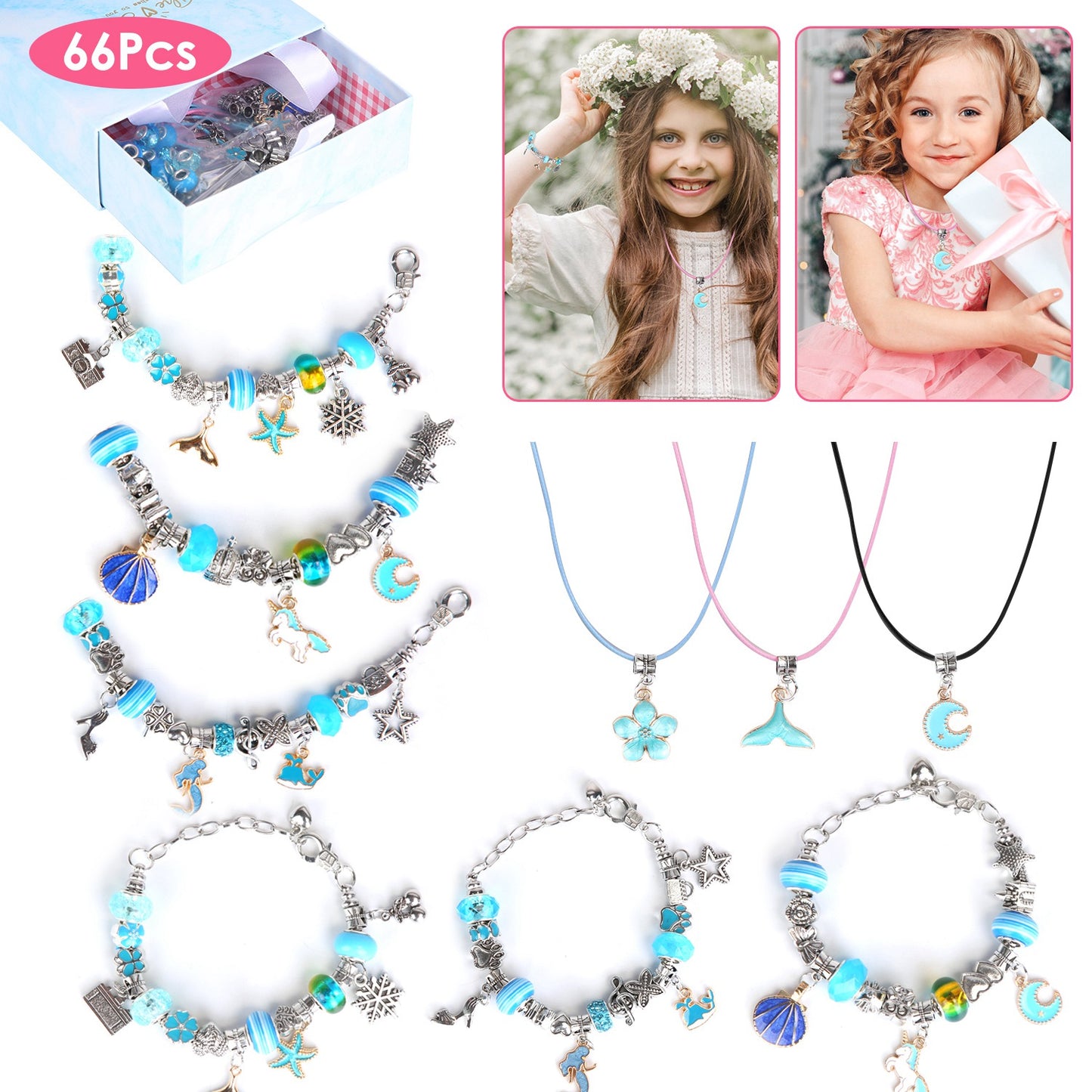 66Pcs Charm Bracelet Making Kit Kids Jewelry Necklace Making Kits Colorful