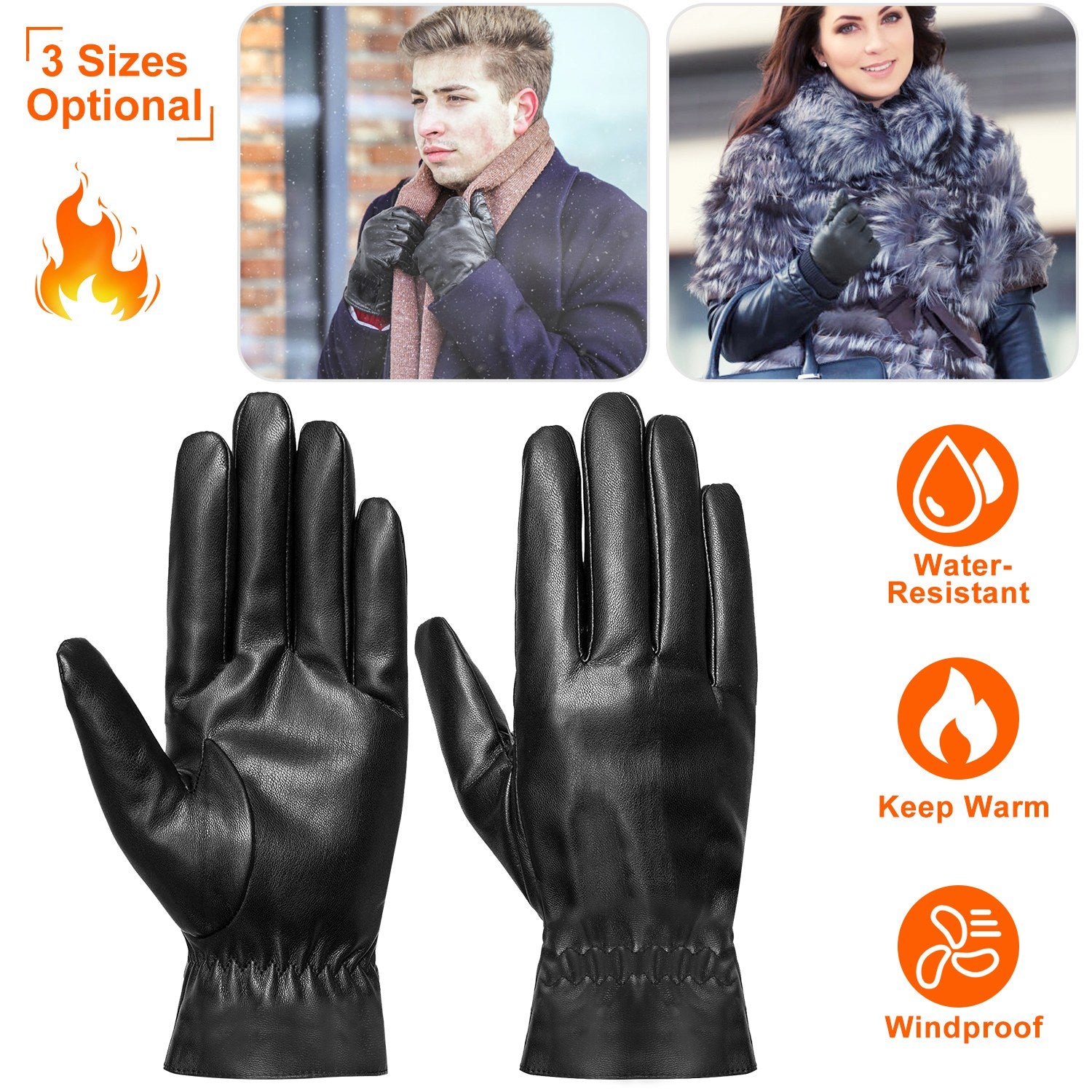 Unisex Leather Winter Warm Gloves Outdoor Windproof Soft Gloves Cycling Skiing