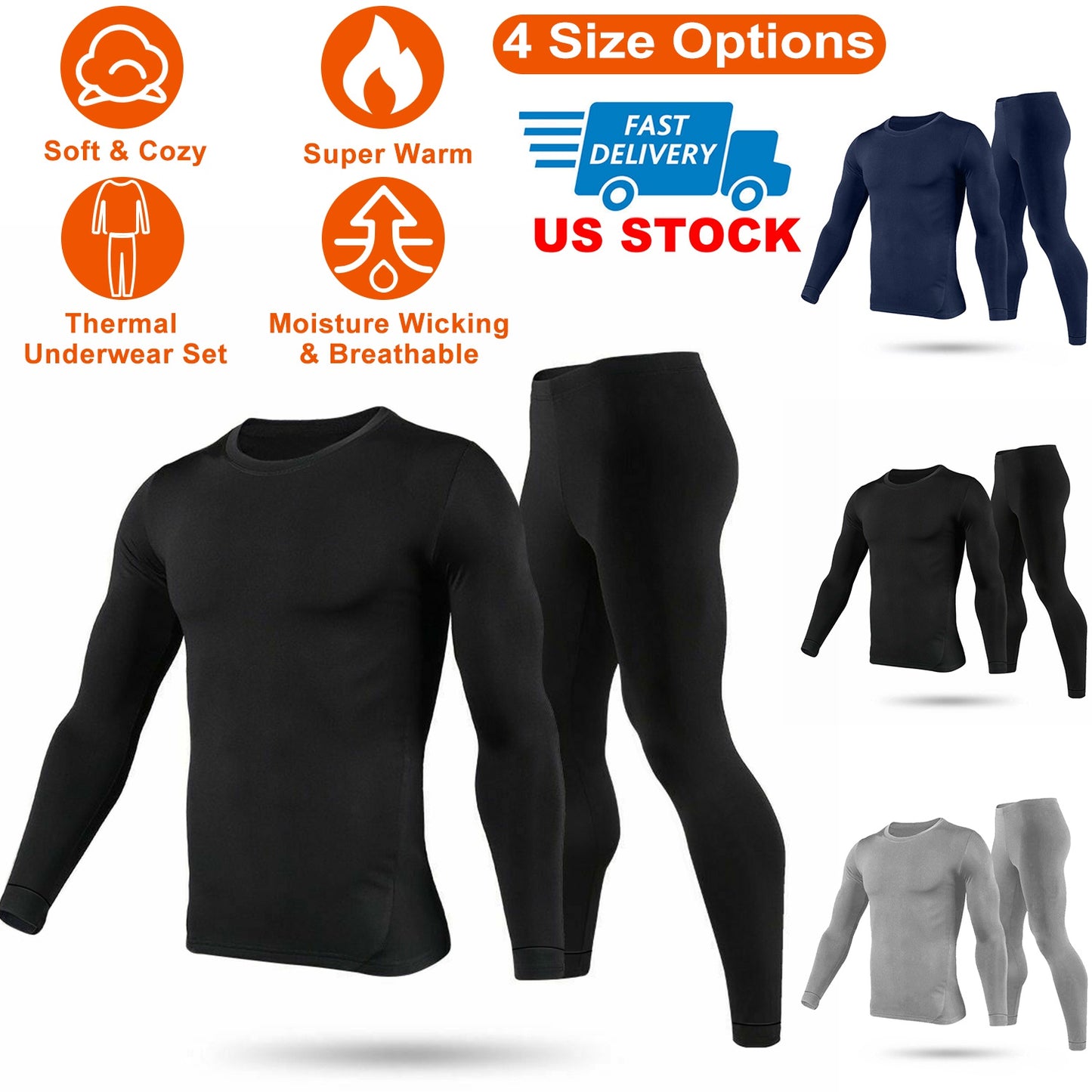 Men Thermal Underwear Set Long Johns Pants Long Sleeve Soft Underwear Kit Top