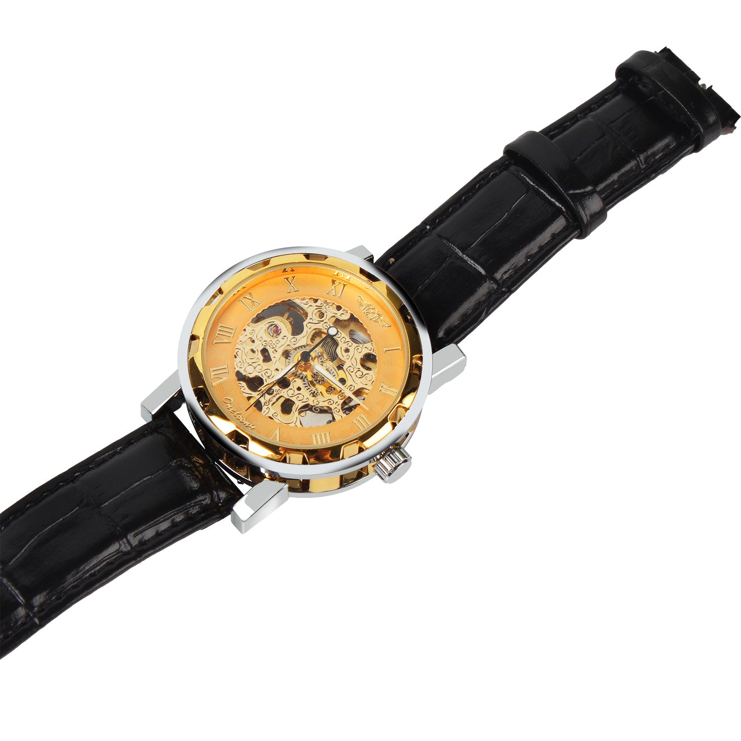 Gold Dial Skeleton Mechanical Watch Apparel & Jewelry Men Apparel