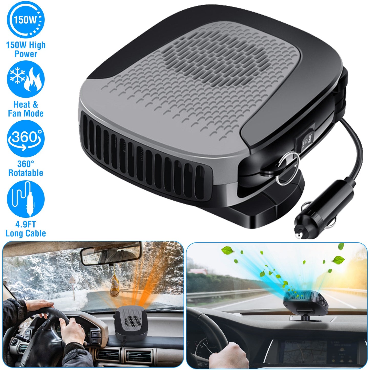 12V 150W Portable Car Auto Heater Heating Fan 2 in 1 Defroster Demister