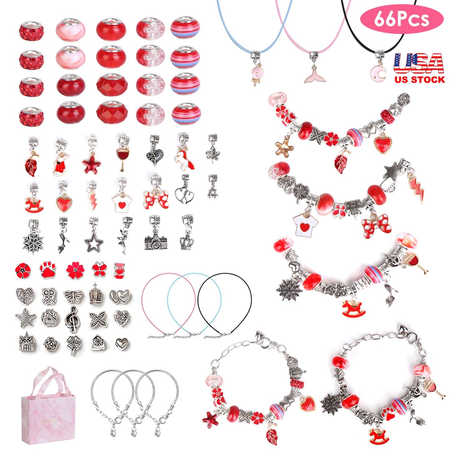 66Pcs Charm Bracelet Making Kit Kids Jewelry Necklace Making Kits Colorful