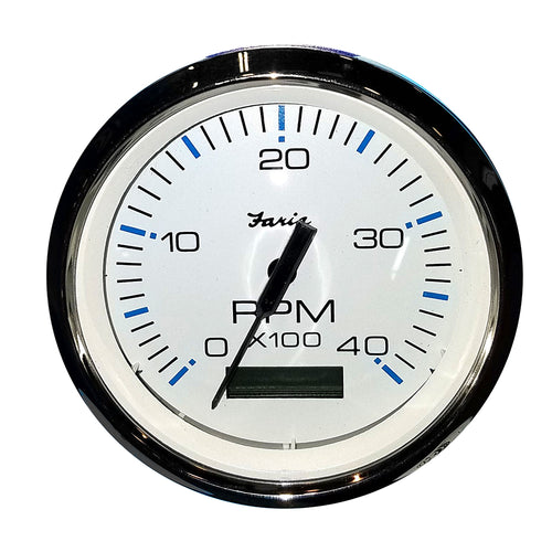 Faria Chesapeake White SS 4" Tachometer w/Hourmeter (4000 RPM) (Diesel) (Mech. Takeoff Var. Ratio Alt) [33834]