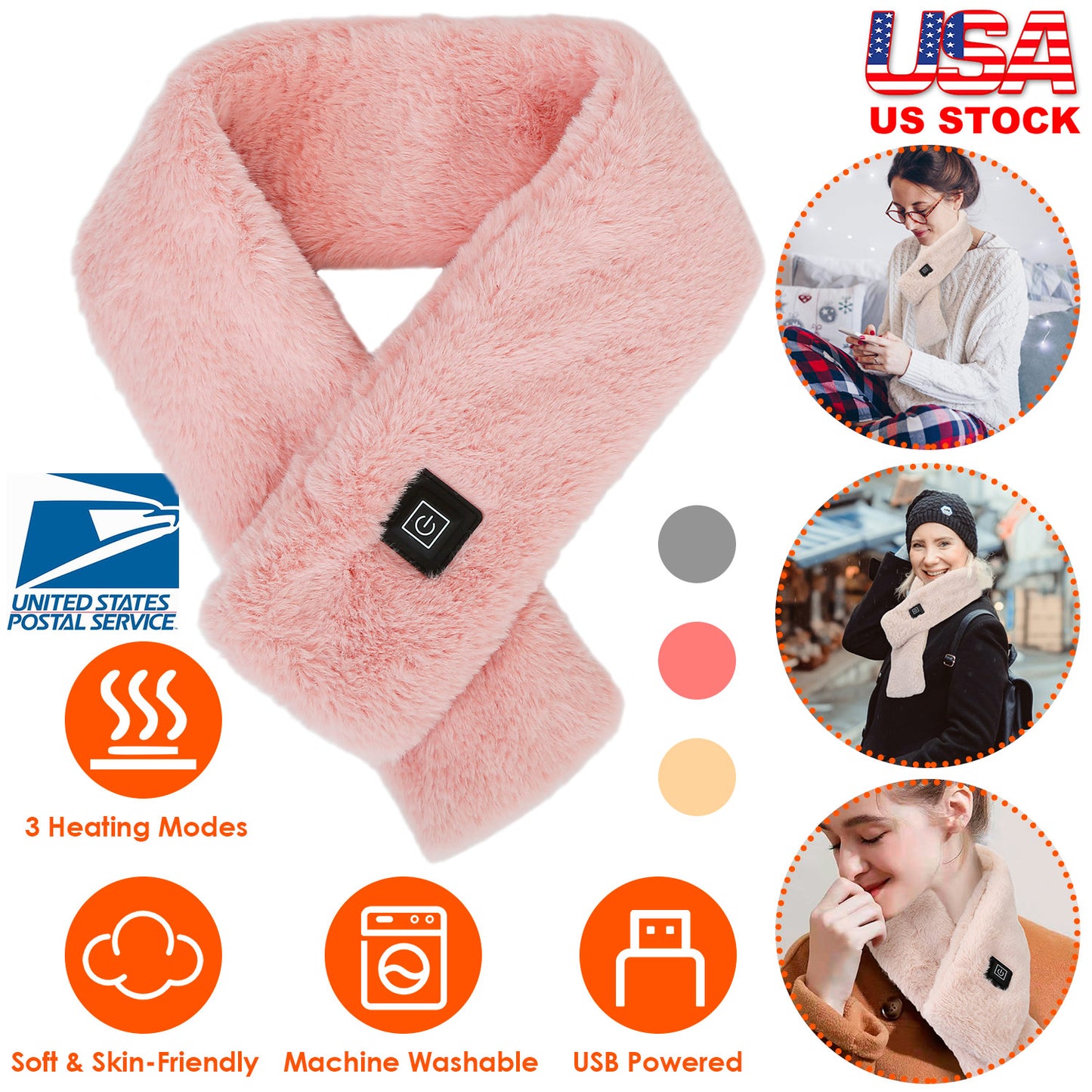 Electric Heated Scarf USB Heating Neck Wrap Unisex Winter Heated Neck Shawl