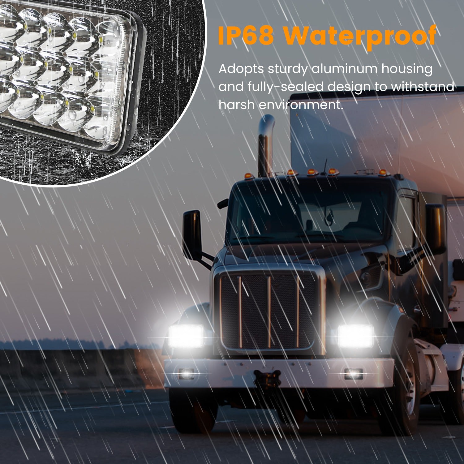 4x6in Car LED Headlights Vehicle Rectangular Headlamp with H4 Socket