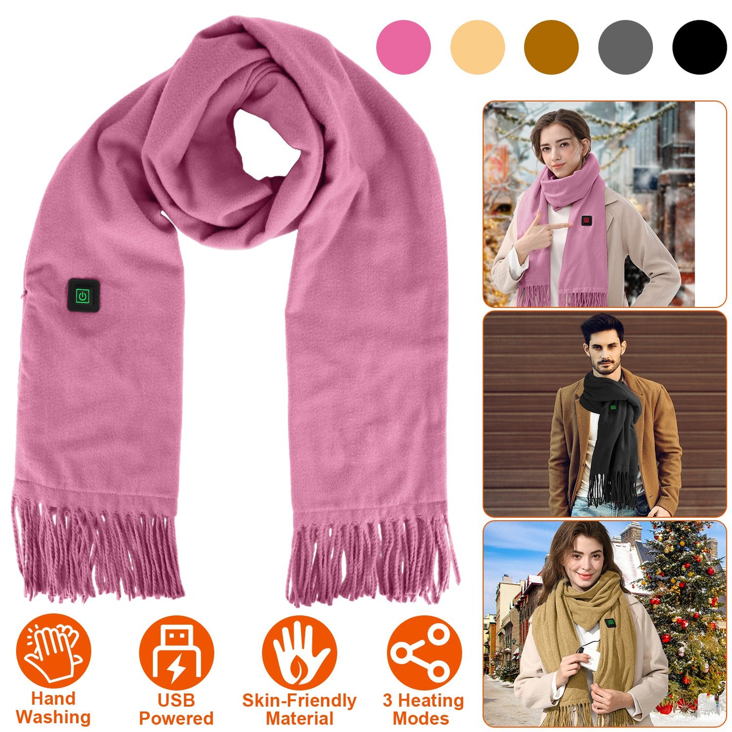 Electric Heated Winter Scarf USB Heating Neck Wrap Unisex Heated Neck Shawl