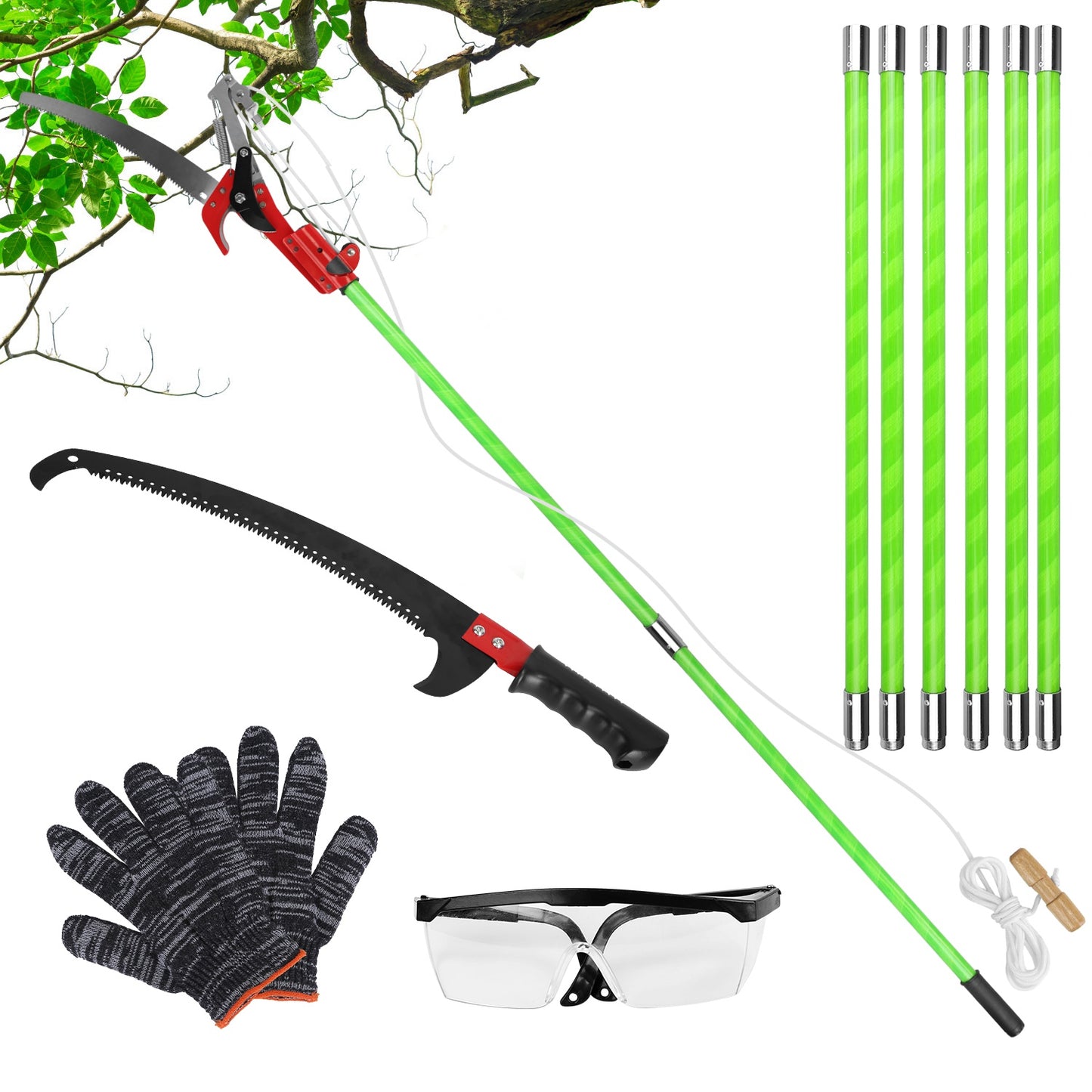 2 In 1 Extra Long Manual Pole Saw 8.23-28.25FT Extendable Tree Pruner for High