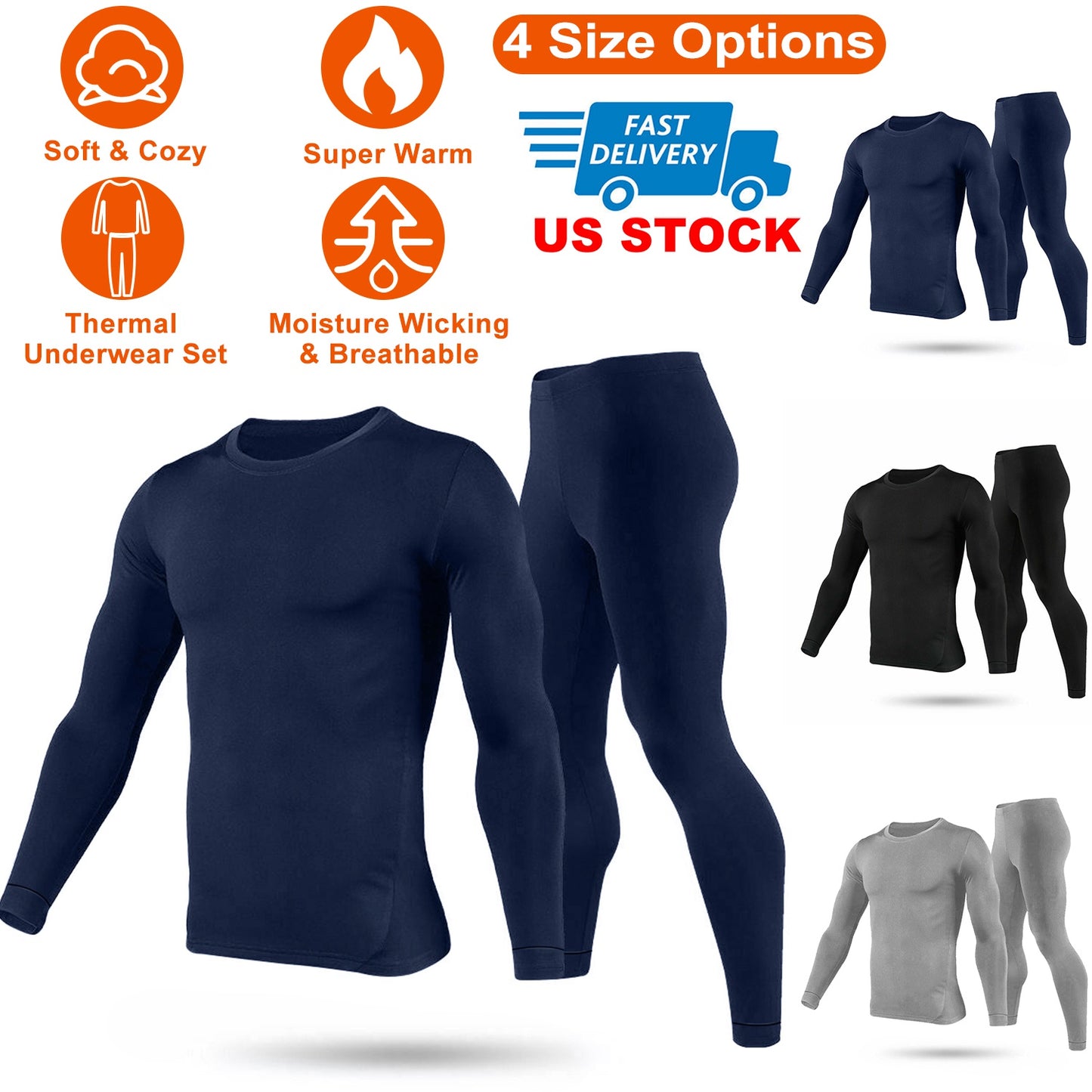 Men Thermal Underwear Set Long Johns Pants Long Sleeve Soft Underwear Kit Top