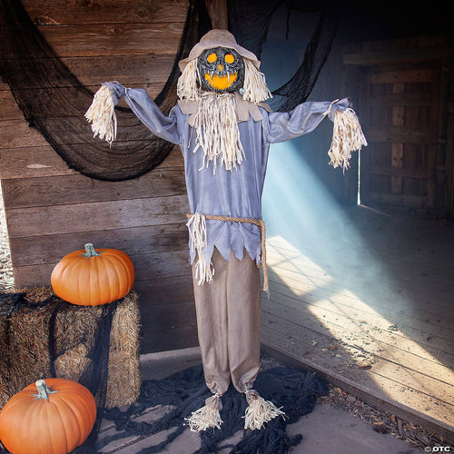 55" x 66 3/4" Animated Standing Evil Pumpkin Scarecrow Halloween Decoration