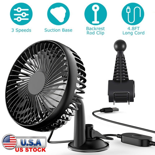 Car Cooling Fan Portable Rotatable USB Vehicle Fan Backseat Clip Fan Dashboard