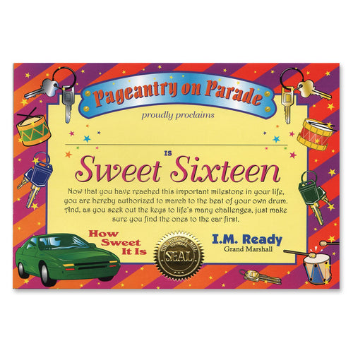 Beistle Sweet Sixteen Certificate - Sweet 16 | Party Supply | Decoration