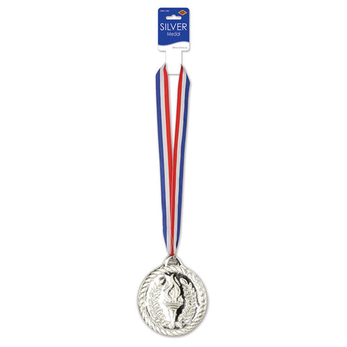 Beistle Silver Medal w/Ribbon - Sports | Party Supply | Decoration | Favor