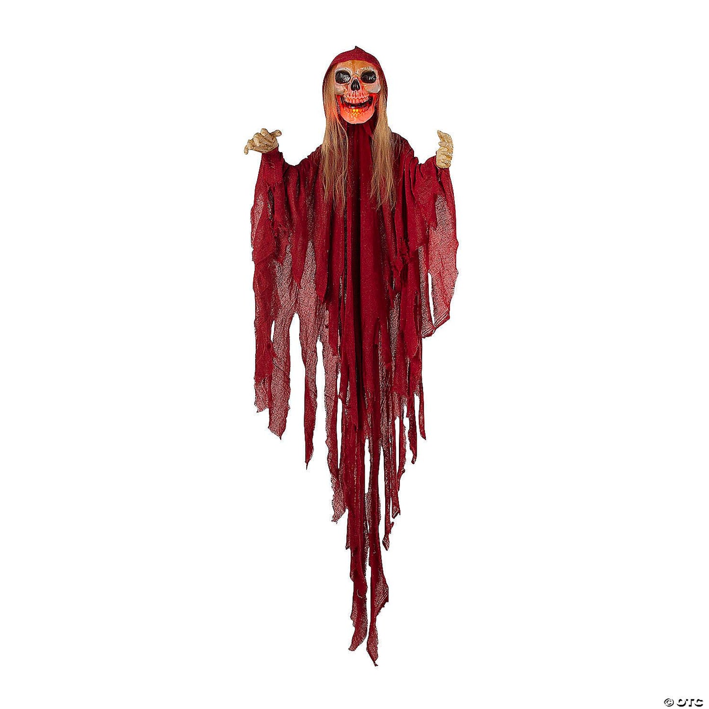 66 3/4" Light-Up Skeletal Reaper in Red Robes Halloween Hanging Decoration