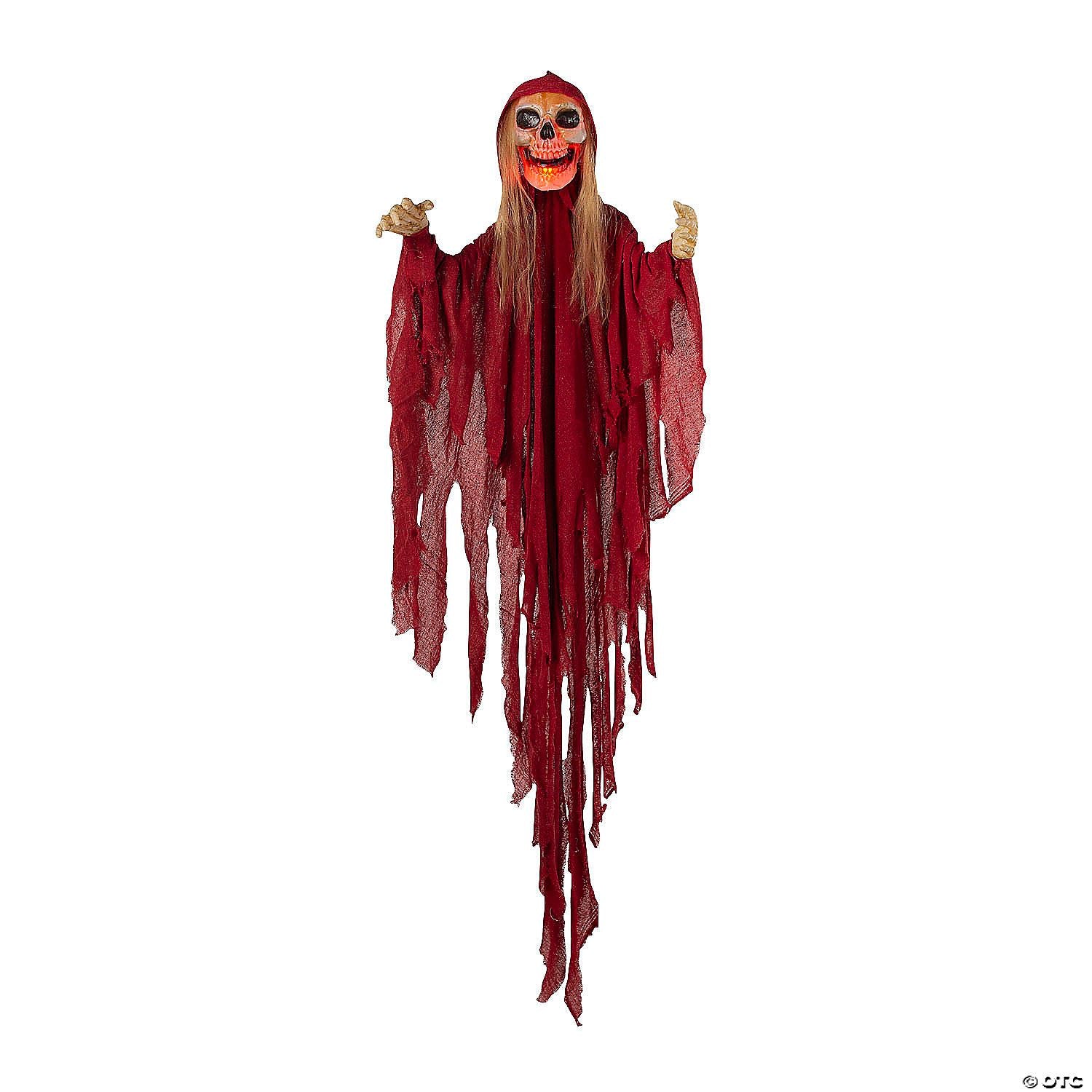 66 3/4" Light-Up Skeletal Reaper in Red Robes Halloween Hanging Decoration