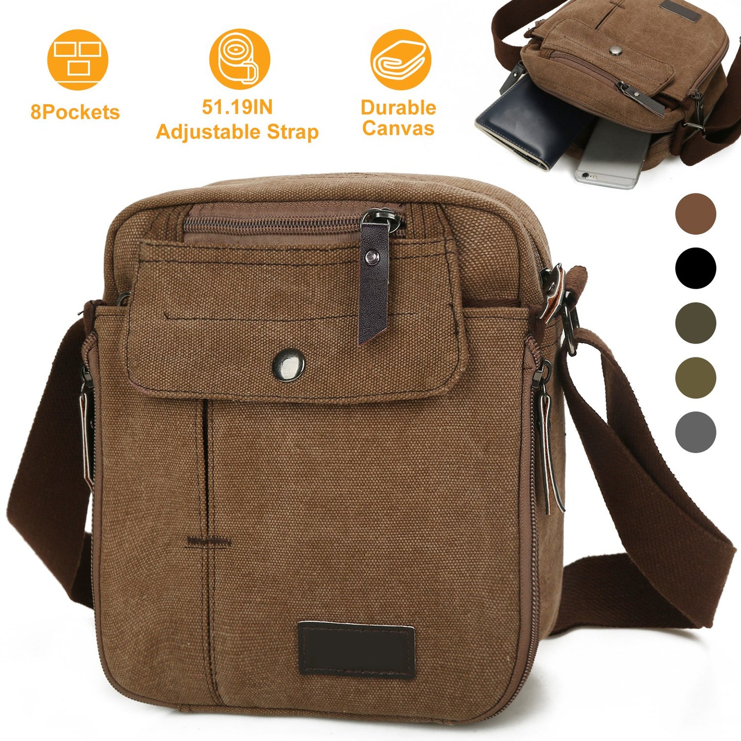 Unisex Crossbody Bags Canvas Phone Tablet PC Shoulder Bag Credit Card Key