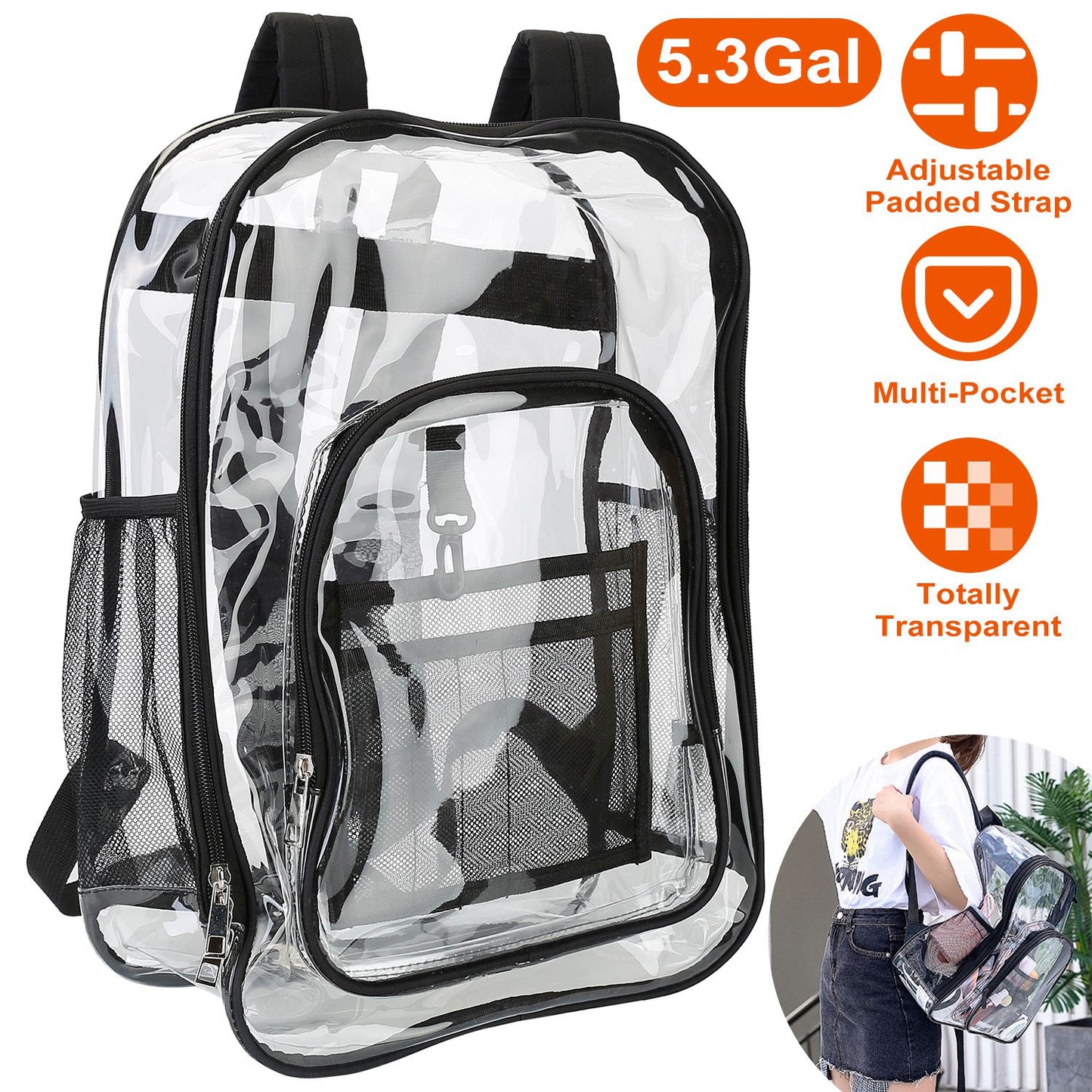 Clear Backpack Heavy Duty Transparent Book Bag Waterproof PVC Clear Backpack