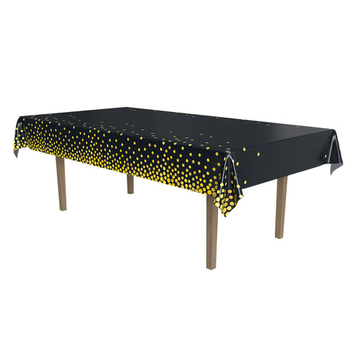 Beistle Metallic Polka Dots Tablecover - Black and Gold - General Occasion