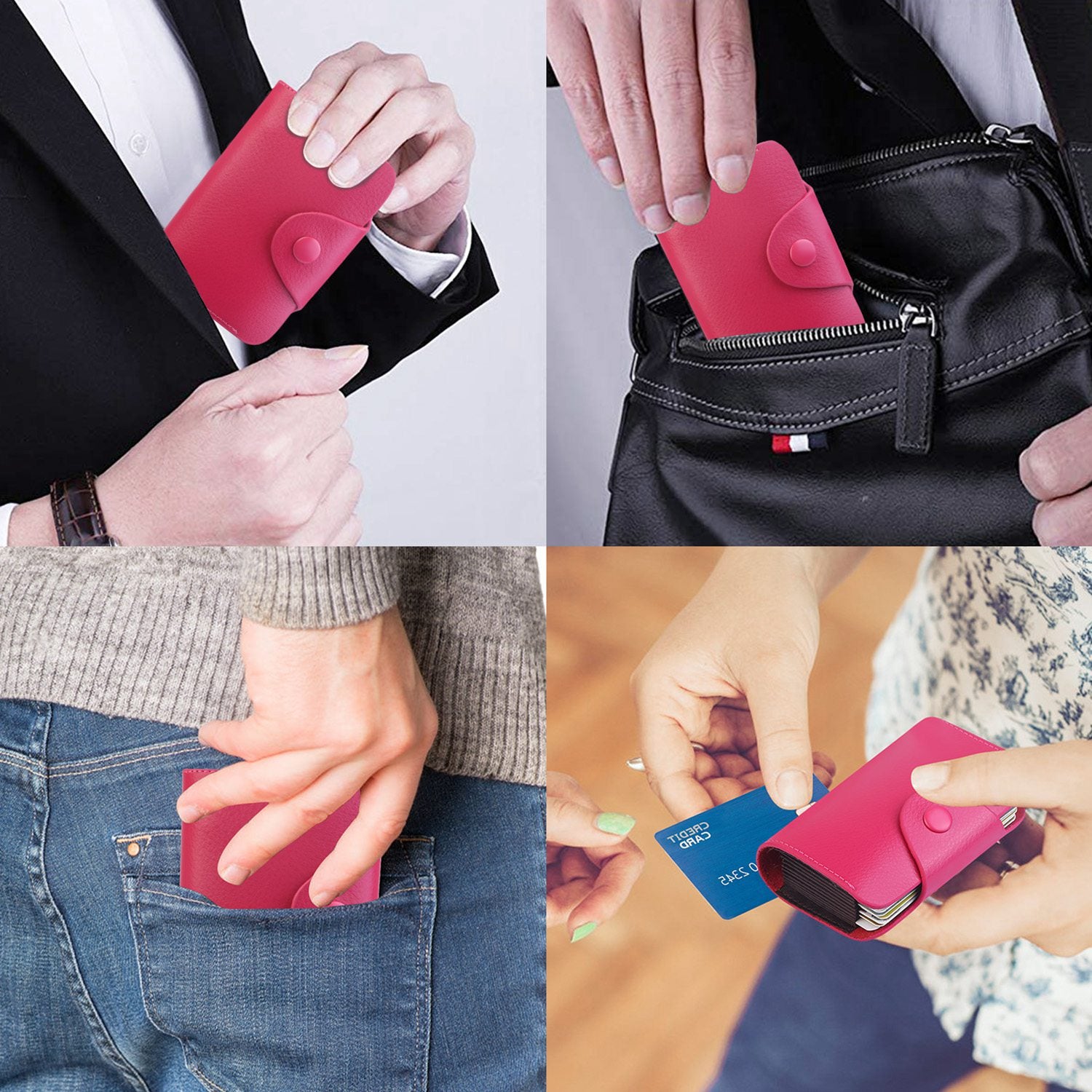 Credit Card Holder Wallet PU Leather Snap Closure Purse Accordion Case with 12