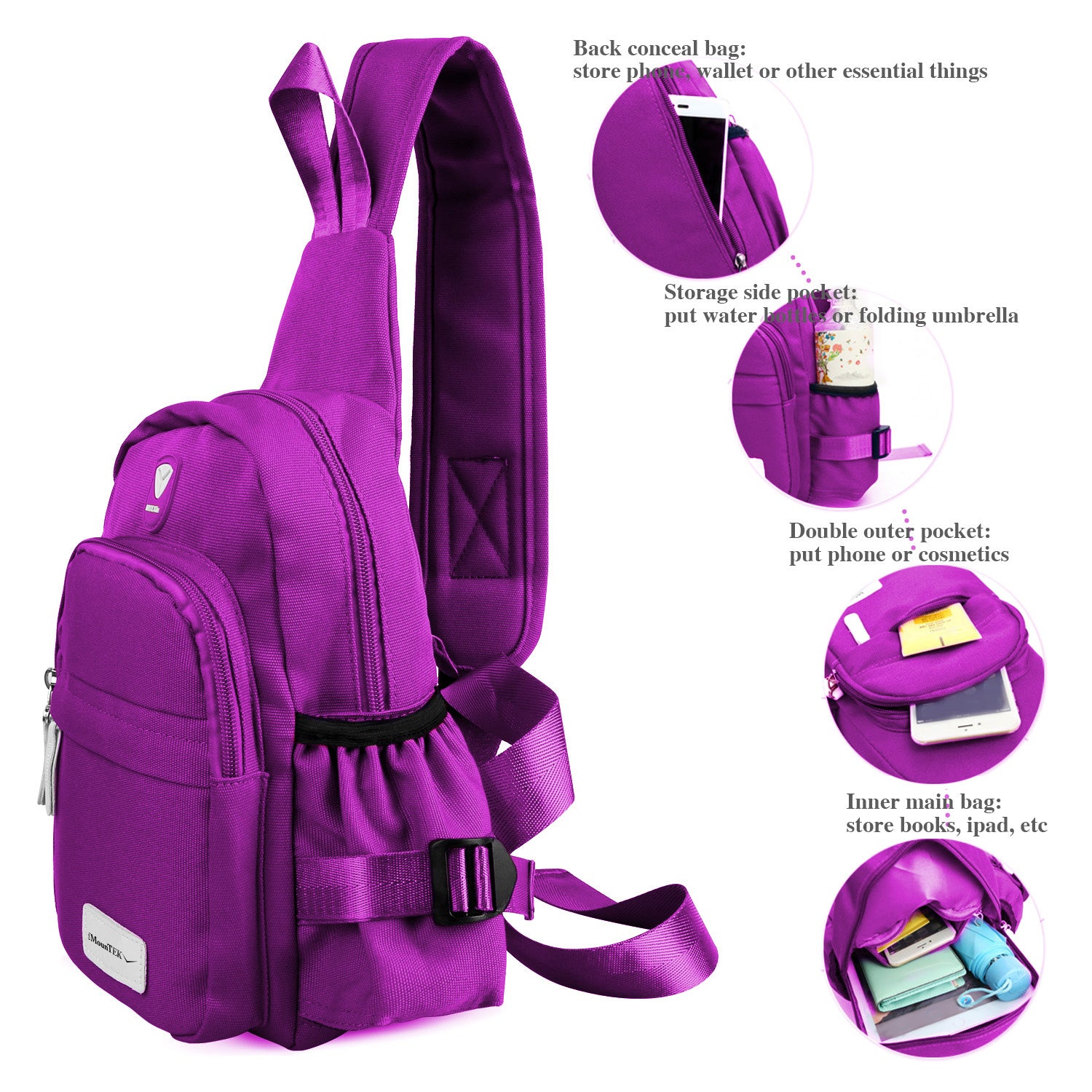Unisex Sling Backpack Nylon Chest Shoulder Crossbody Bag Travel Sports Cycle