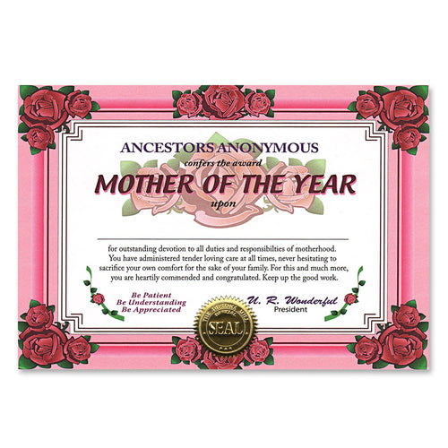 Beistle Mother Of The Year Award Certificates - Mothers/Fathers Day | Party