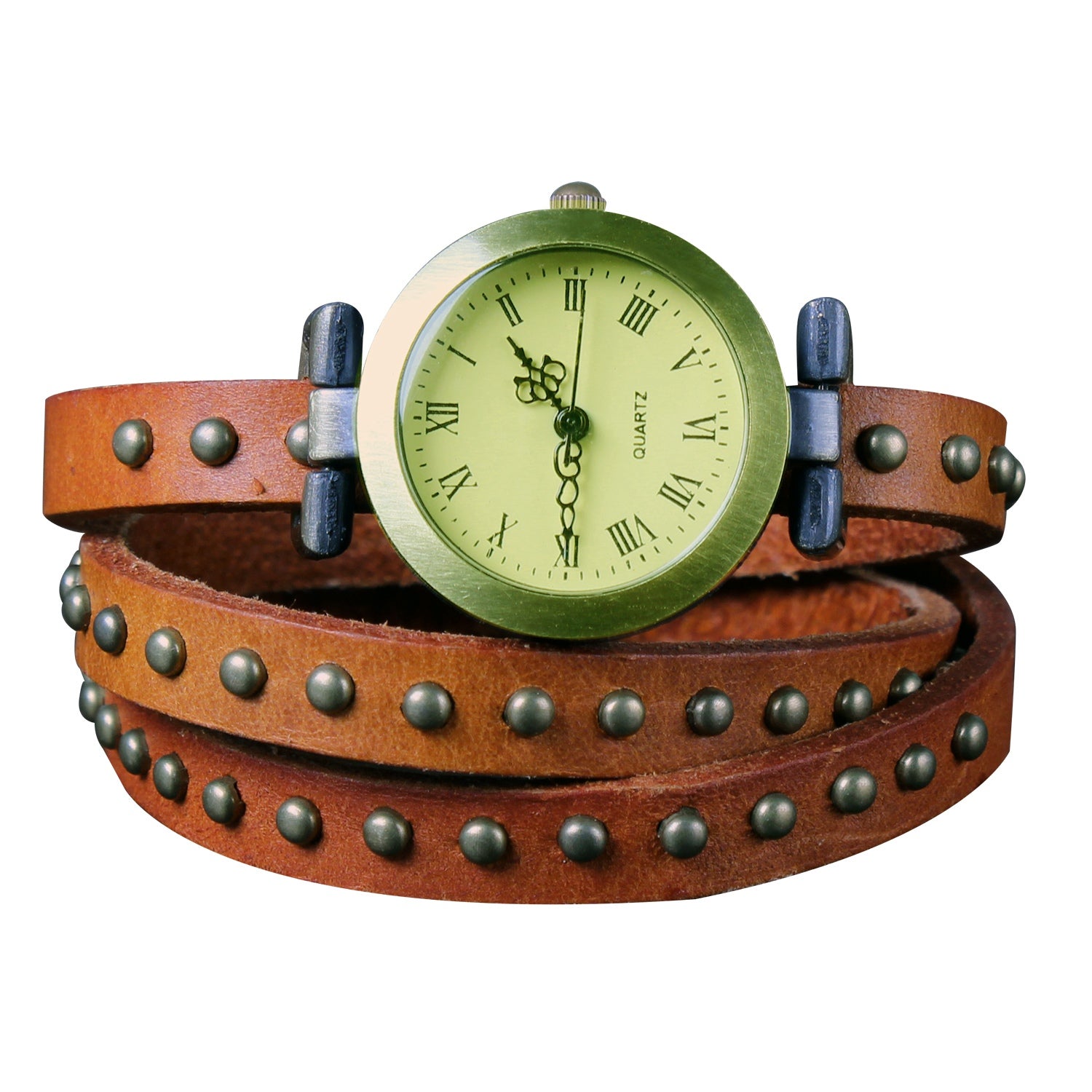 Fashionable Rivet Leather Belt Retro Watch Hand Chain-orangered Apparel &
