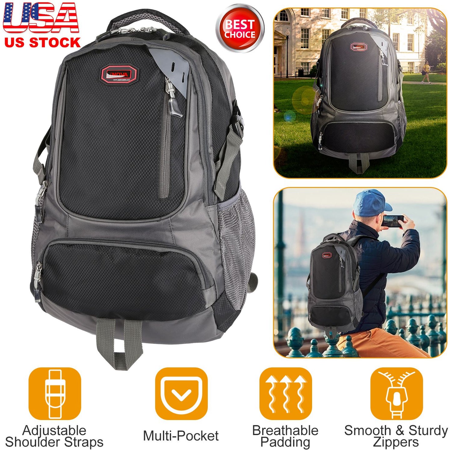 Unisex School Backpack Casual Travel Shoulder Bag W/ Adjustable Straps