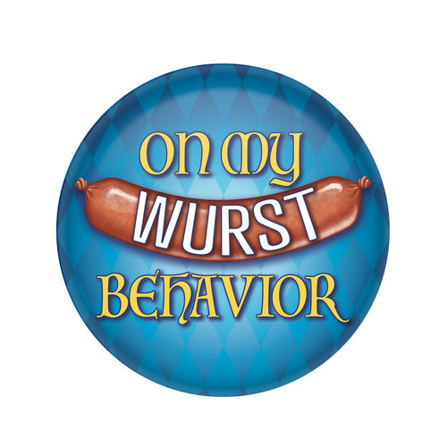 Beistle On My Wurst Behavior Button - Oktoberfest | Party Supply | Decoration