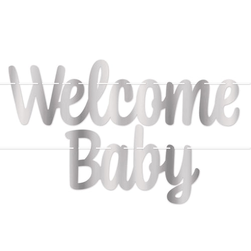 Beistle Foil Welcome Baby Streamer - Silver - Baby Shower | Party Supply
