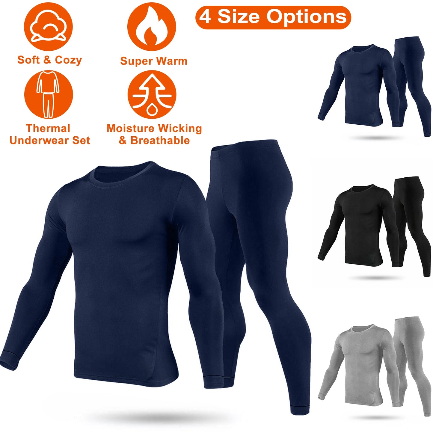 Men Thermal Underwear Set Long Johns Pants Long Sleeve Soft Underwear Kit Top