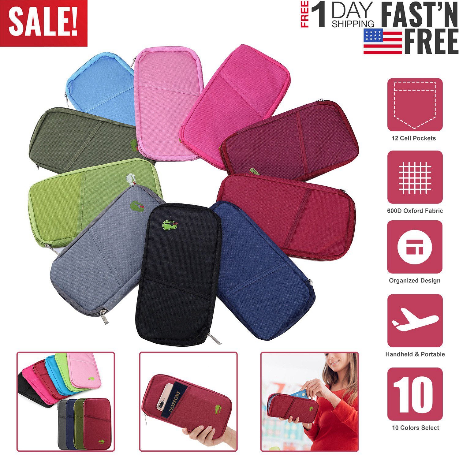 Travel Passport Wallet 12Cells Ticket ID Credit Card Holder Water Repellent