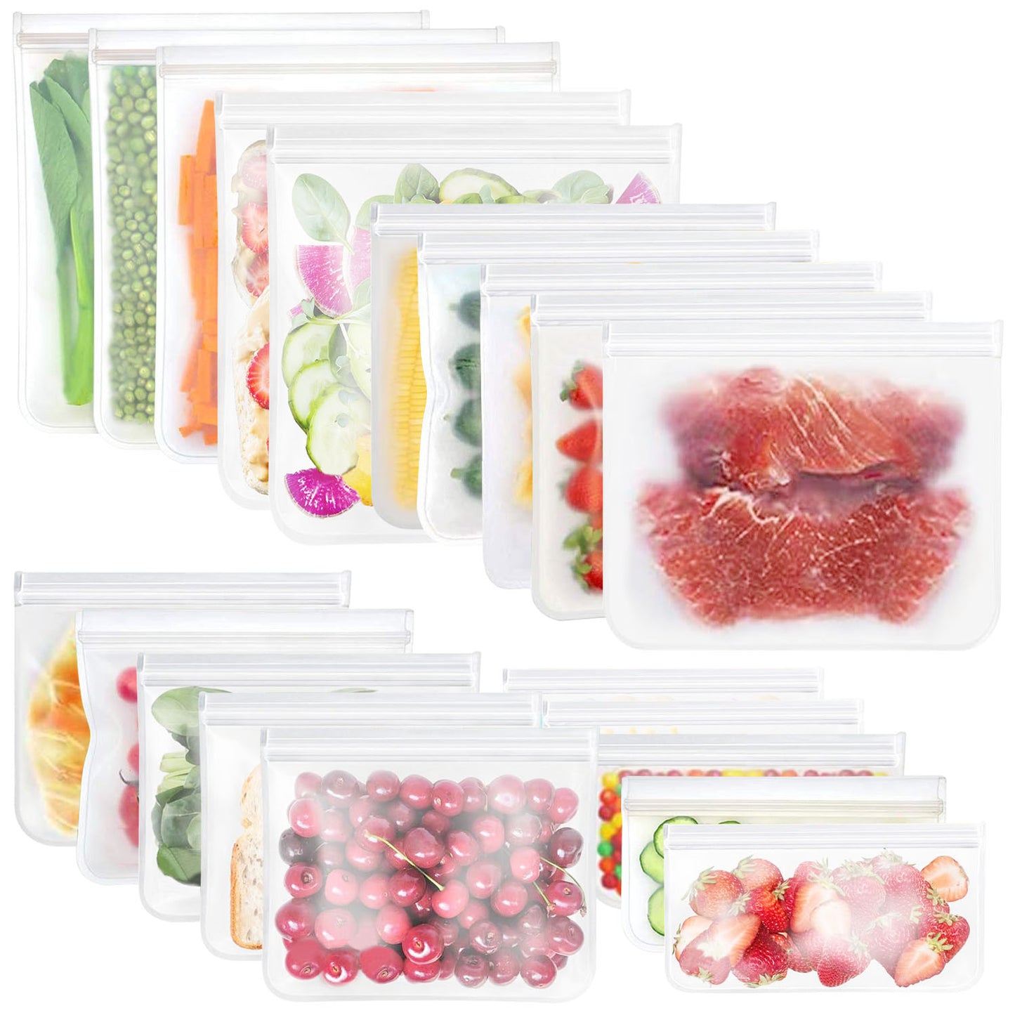 20Pcs Reusable Food Storage Bags 5 Sandwich Snack Gallon Quart Bag Leakproof
