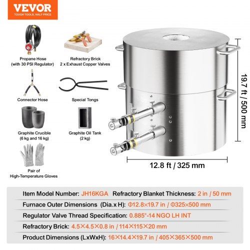 Propane Melting Furnace Kit 16KG/35lbs Dual Burner with Crucibles Tongs