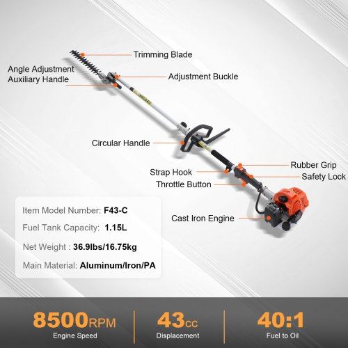 43CC 6-in-1 Multi-Functional Trimming Tools Gas Hedge Trimmer