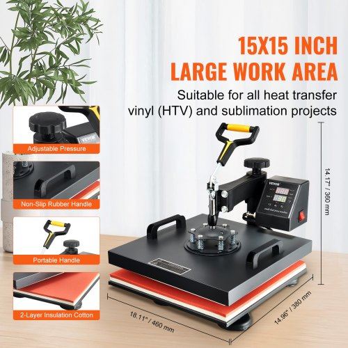 Heat Press Machine 15x15Inch 8pcs 1050W Combo Digital Multifunctional Sublimatio