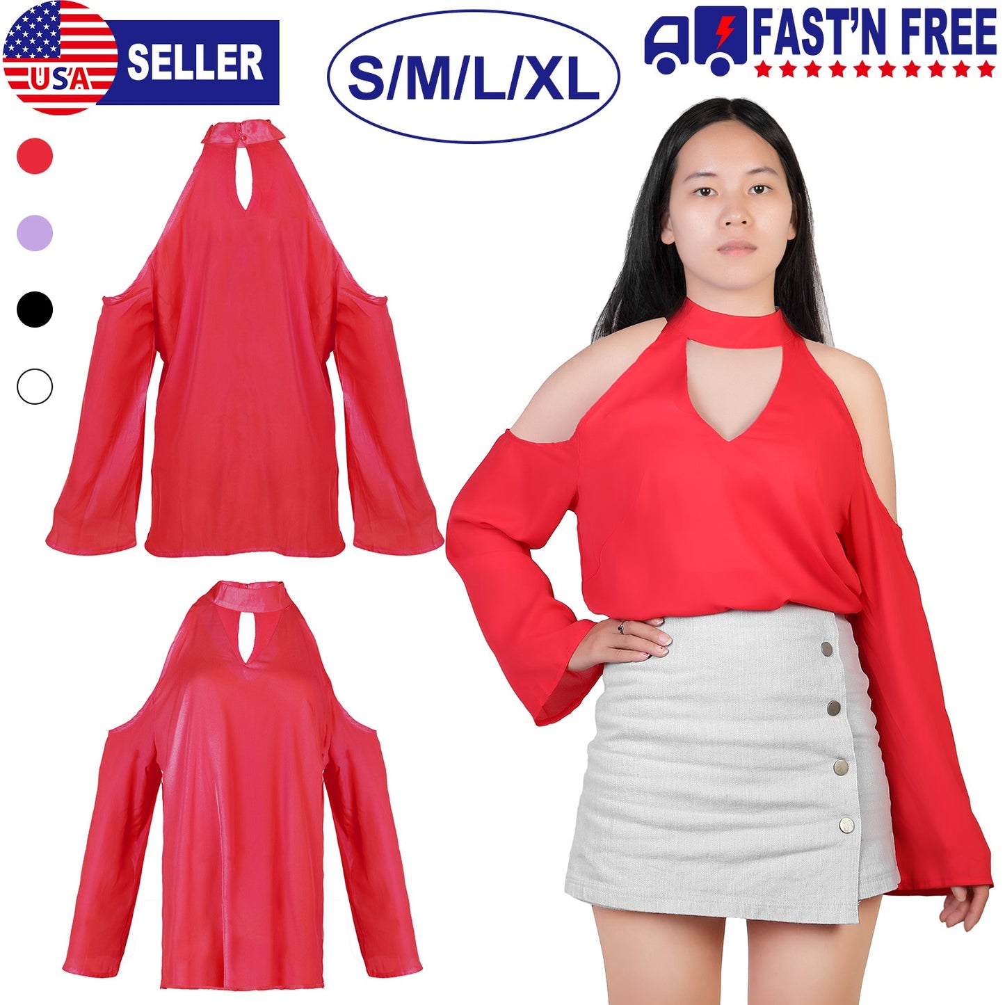 Women s Sexy Off The Shoulder Blouses Cold Shoulder Tops V-Neck Long Sleeve