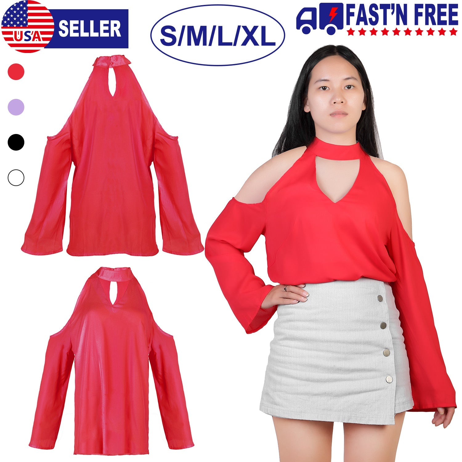 Women s Sexy Off The Shoulder Blouses Cold Shoulder Tops V-Neck Long Sleeve
