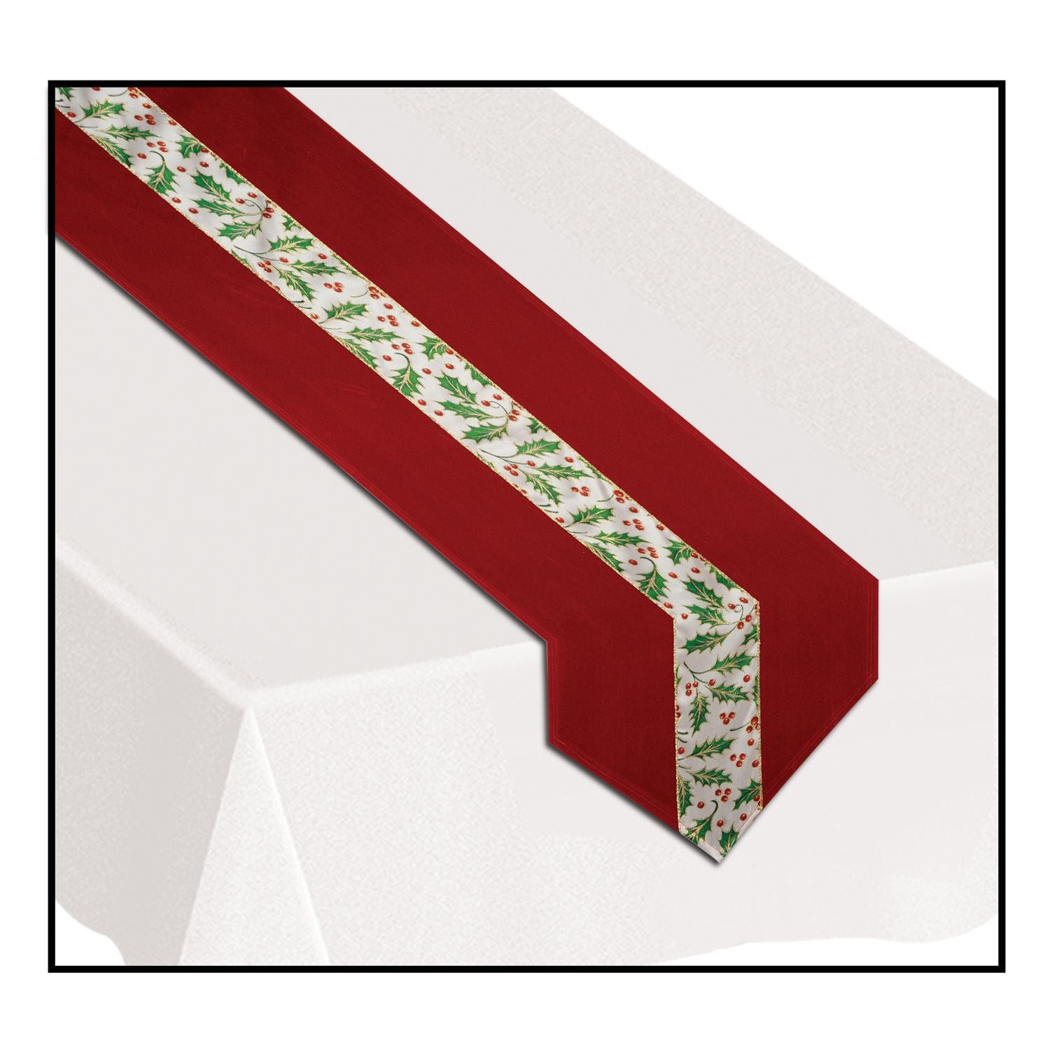 Beistle Christmas Holly Fabric Table Runner - Christmas/Winter | Party Supply