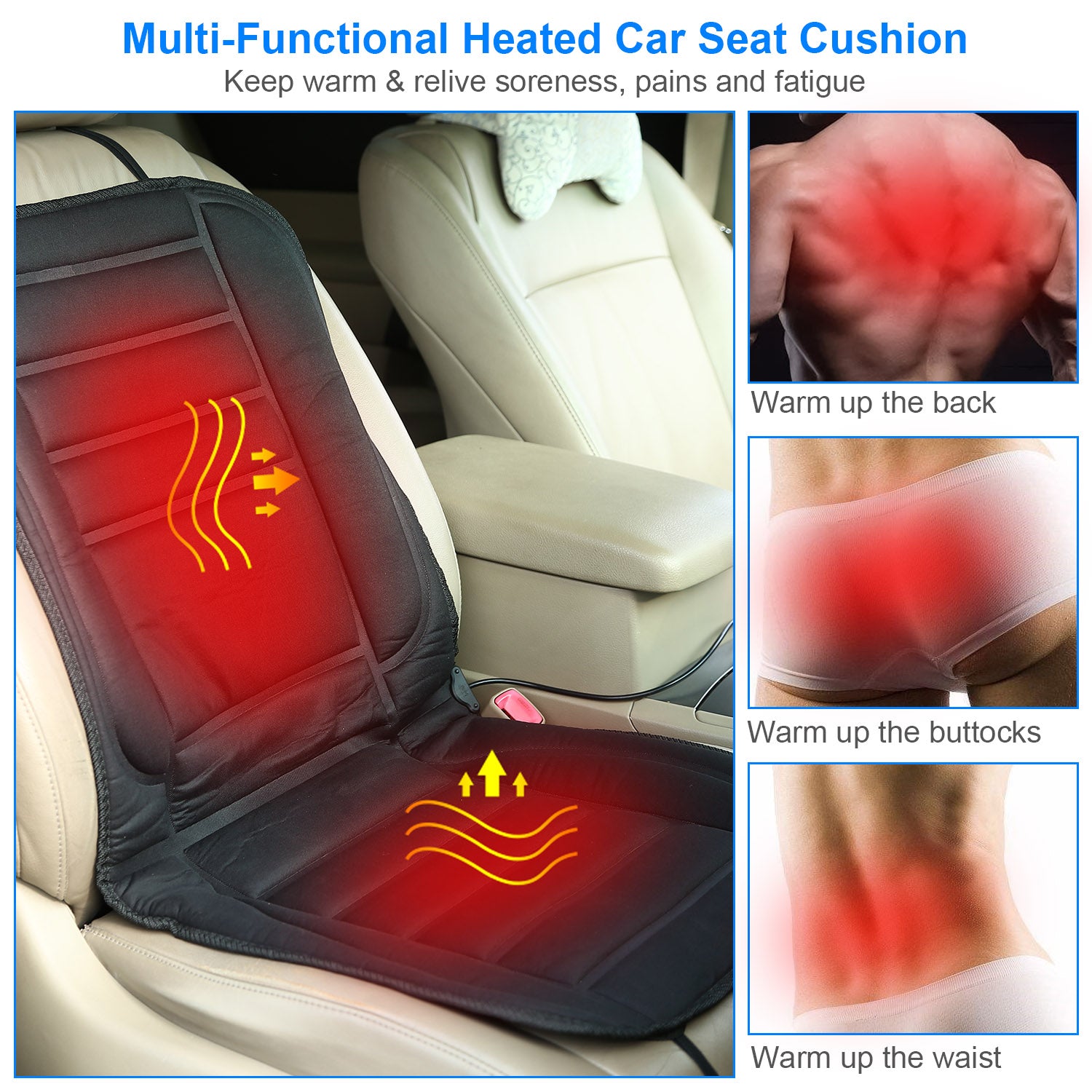 Heated Car Seat Cushion 12V Auto Seat Cover Warmer with Adjustable Temperature